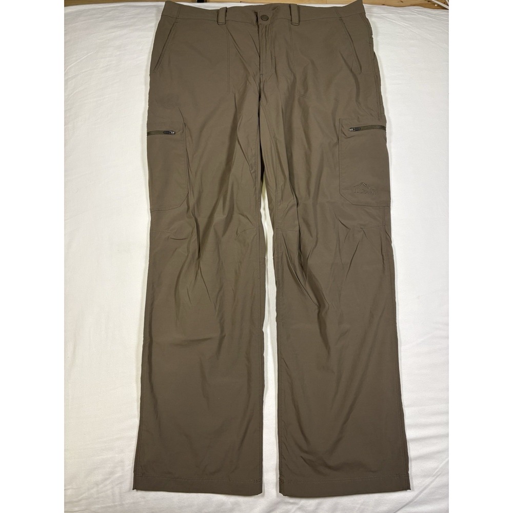 LL Bean Cresta Hiking Pants Mens 36x30 Brown Nylon Stretch Water Resistant Cargo